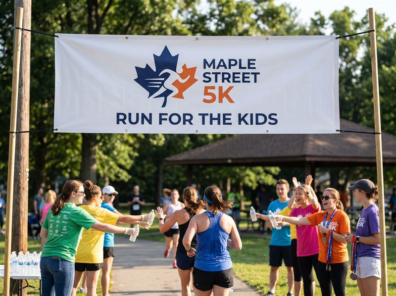 Community & Events example: Maple Street 5K · Run for the Kids banner