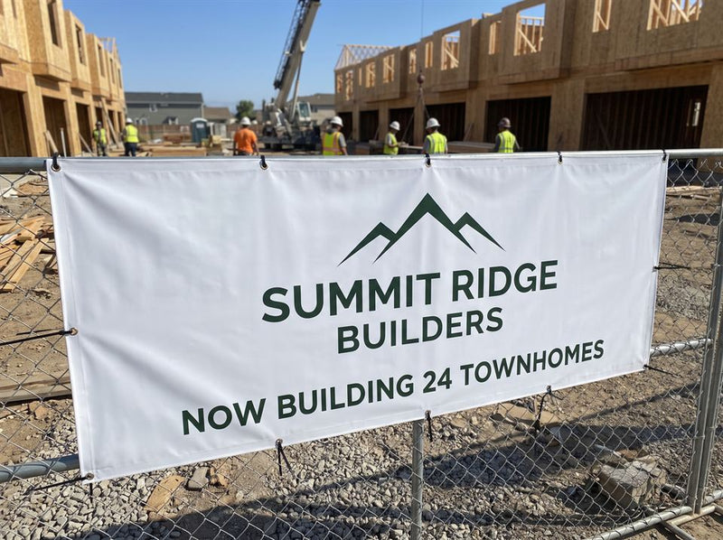 Construction & Real Estate example: Summit Ridge Builders · Now building 24 townhomes banner