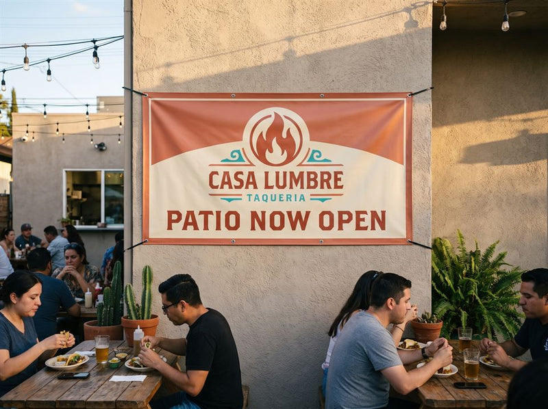 Restaurants & Cafés example: Casa Lumbre Taqueria · Patio now open banner